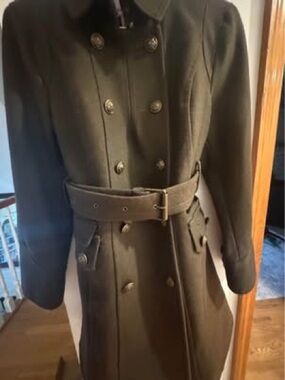 Retro 90’s Double-breasted utilitarian/military revival wool jacket, dark brown